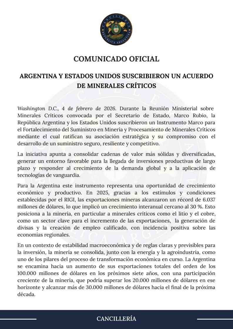 Estados Unidos y Argentina sellan un acuerdo clave por los minerales ...