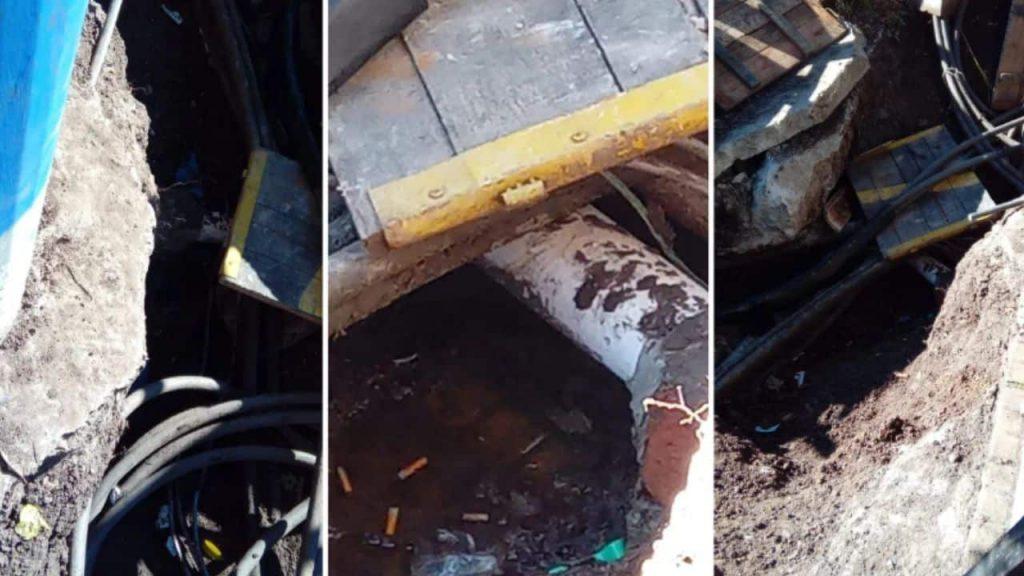 Denuncian que una empresa rompió un caño cloacal y dejó cables pelados sobre una red de gas Denuncian que una empresa rompió un caño cloacal y dejó cables pelados sobre una red de gas