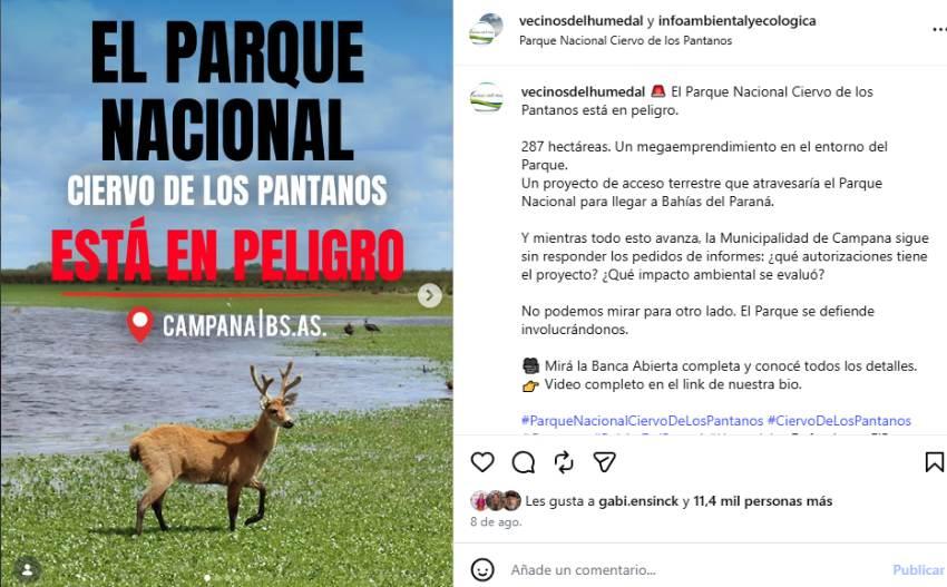 Captura de pantalla de Instagram. Imagen: @vecinosdelhumedal