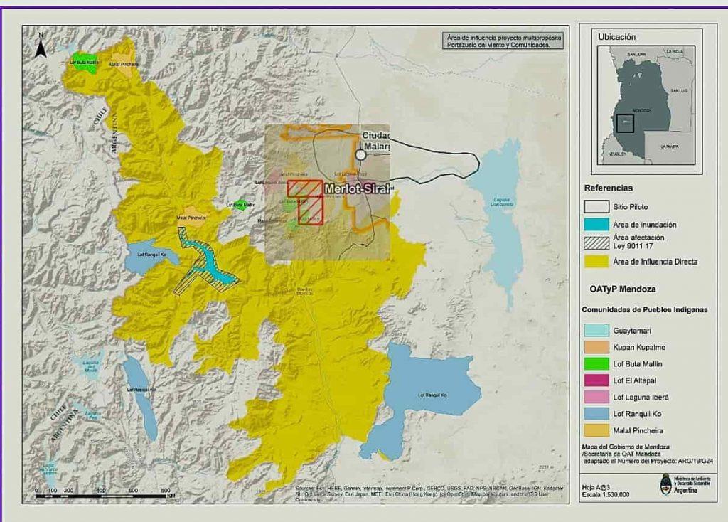 un mapa que muestra la zona donde se encuentra la comunidad mapuche en Malargüe