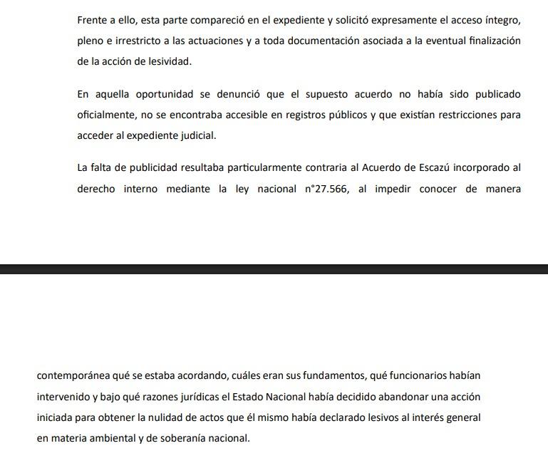 Un fragmento de la denuncia de la legisladora Magdalena Odarda.