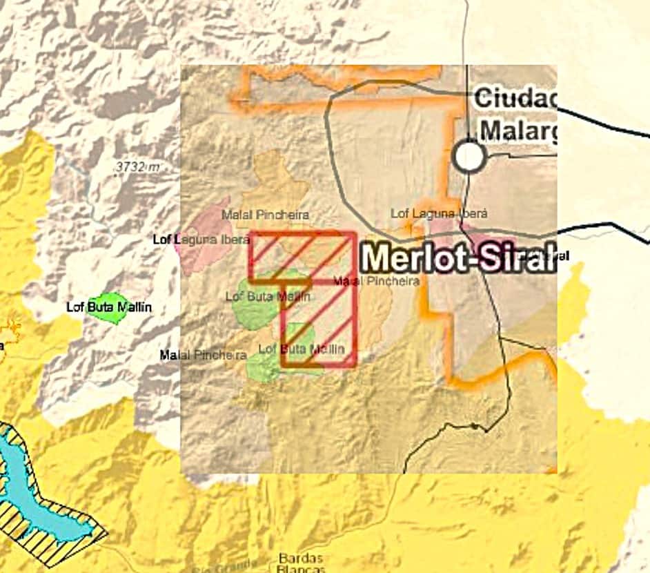 una mapa que muestra la zona de conflicto con la comunidad mapuche en Malargüe