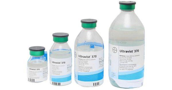 cuatro botellas de Ultravist 370 de Bayer