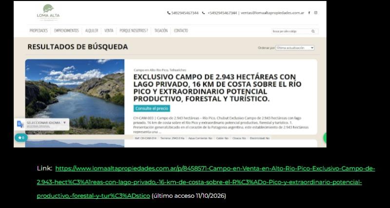 post de la inmobiliaria que ofrecía tierras