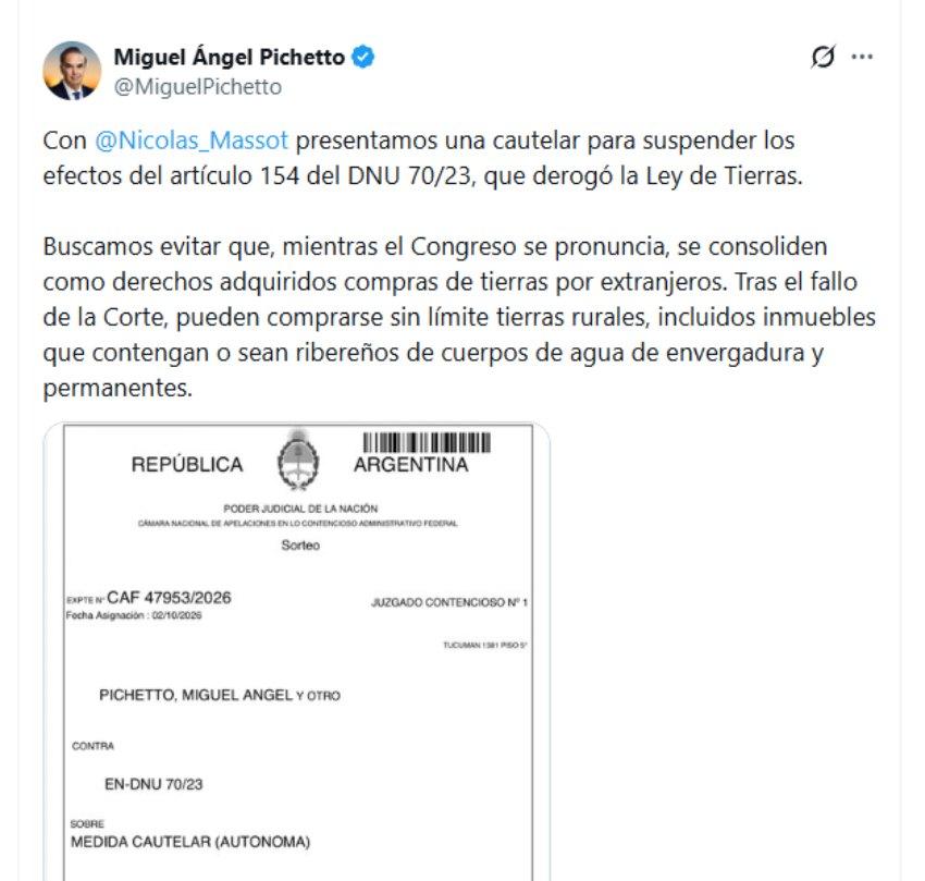 captura de pantalla del tuit de @MiguelPichetto